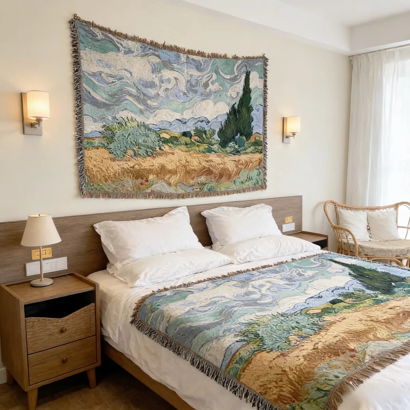 Pătură tip tapiserie țesută în stil Van Gogh pentru canapea sau decor de perete