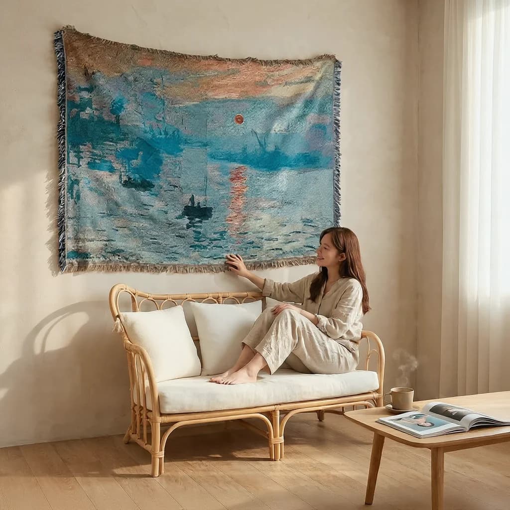 Pătură tip tapiserie în stil pictură în ulei pentru canapea sau decor de perete