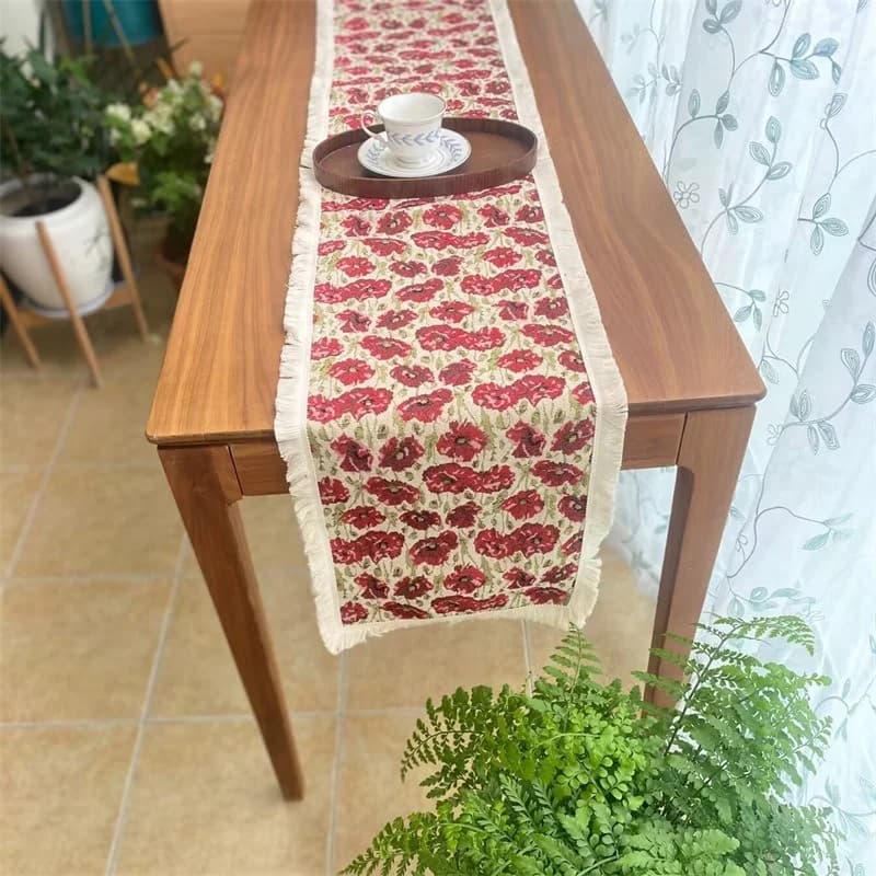 Față de masă stil country, bumbac și poliester, decor floral pentru sufragerie