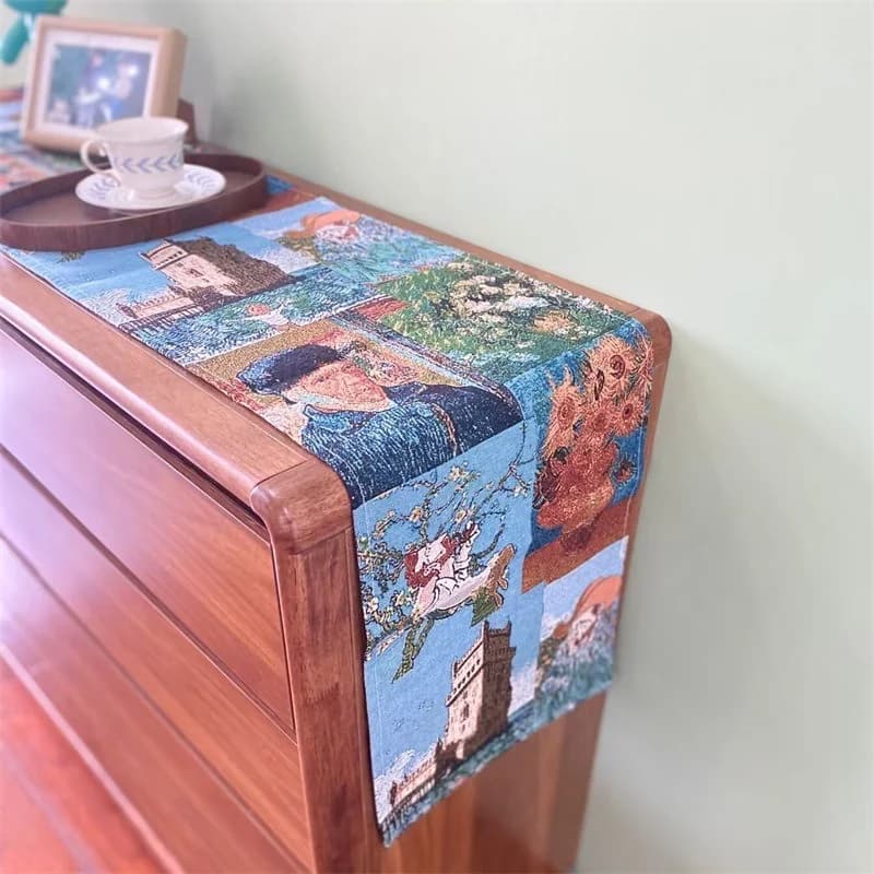 Față de masă în stil Van Gogh, amestec bumbac-in, decorativă