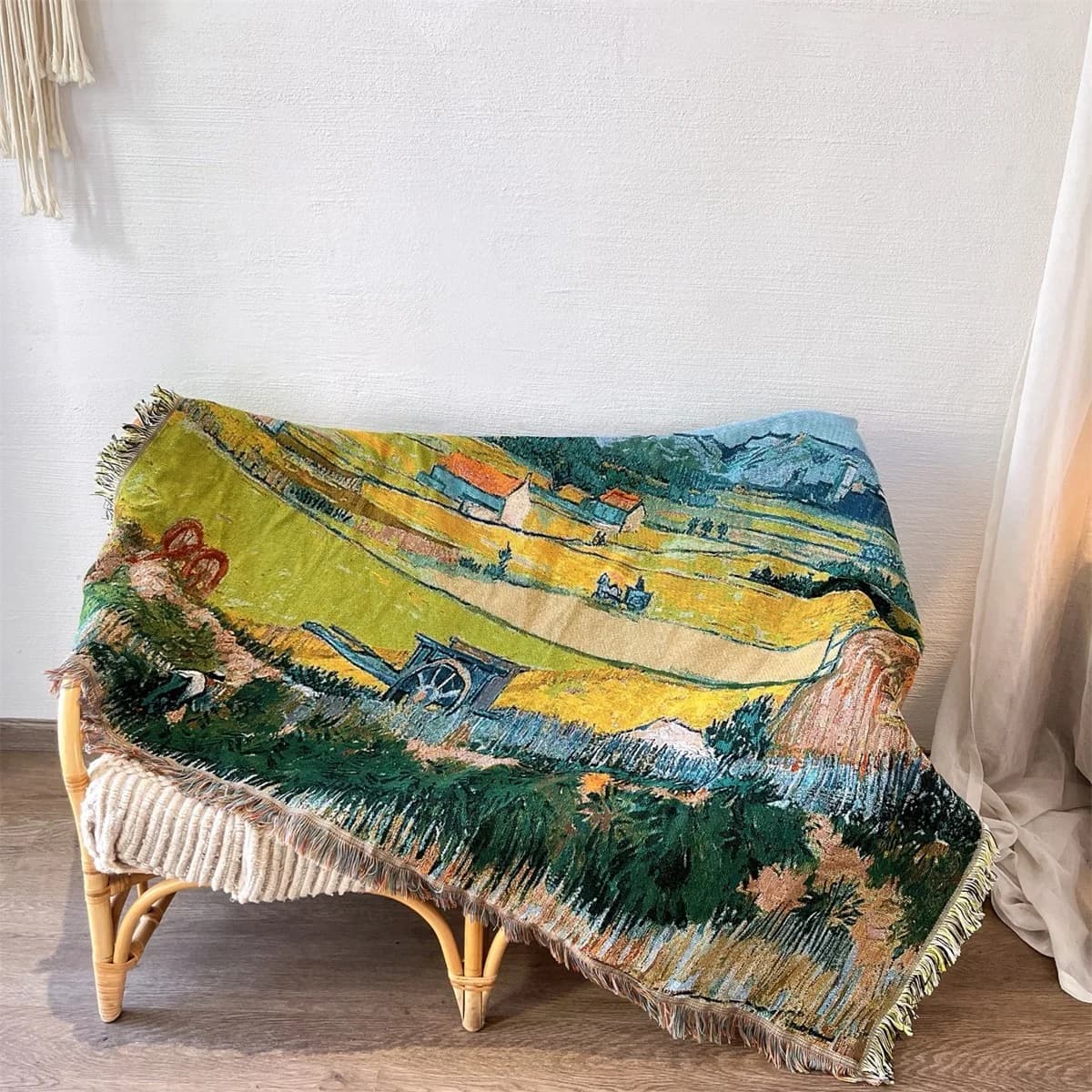 Pătură tricotată cu imprimeu Van Gogh pentru decorul canapelei