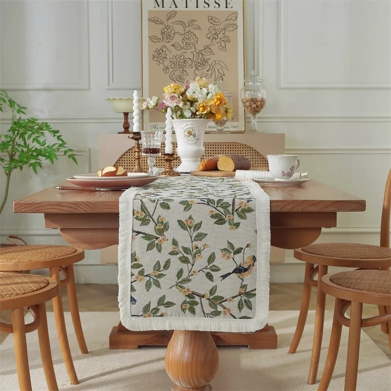 Față de masă florală din amestec de bumbac și in pentru decor