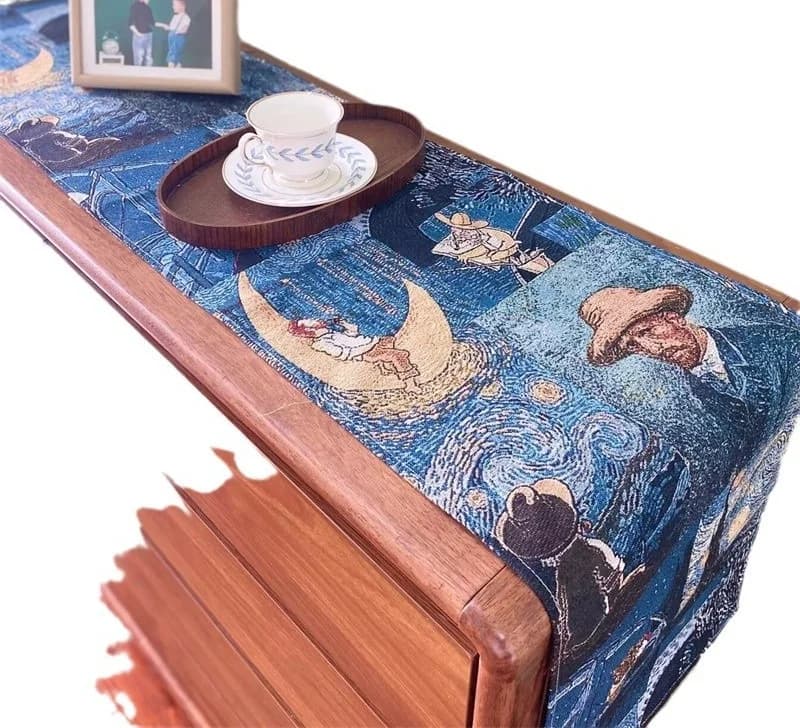 Față de masă în stil Van Gogh, amestec bumbac-in, decorativă
