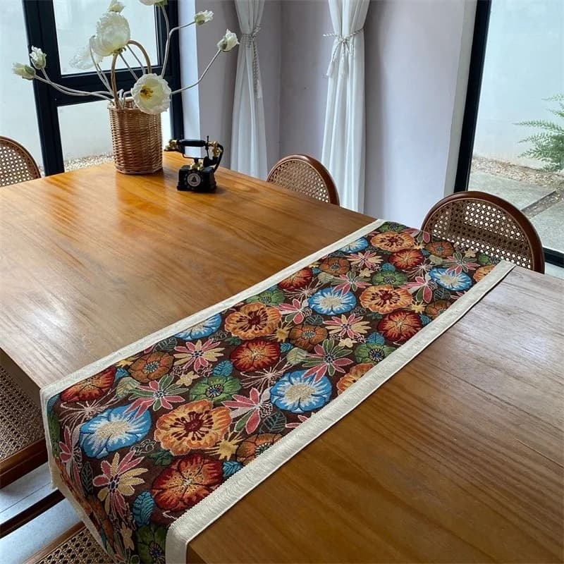 Față de masă bohemiană din amestec de bumbac cu imprimeu floral decorativ