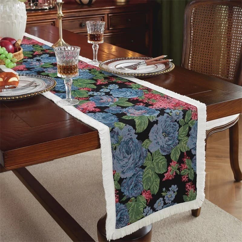Feșă de masă stil nordic, cu imprimeu floral, decor pentru casă