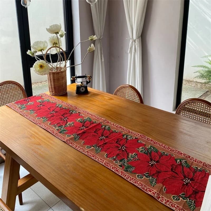 Față de masă de Crăciun, decor festiv de sărbători, bandă lungă din amestec de bumbac