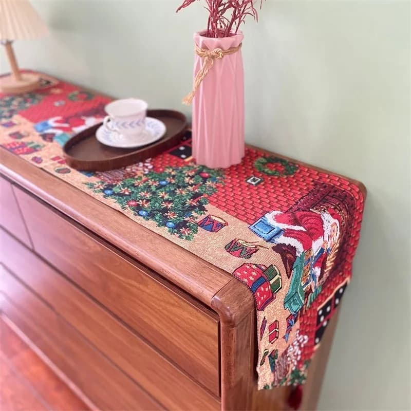 Runner de masă de Crăciun, amestec bumbac-in, decor festiv pentru comodă