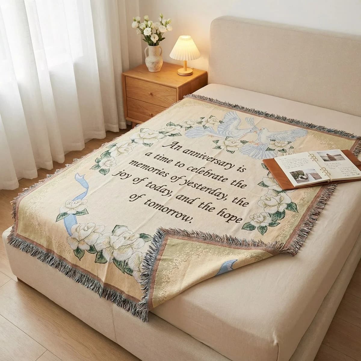 Pătură decorativă tip tapiserie, cu ciucuri, pentru canapea, pat sau perete