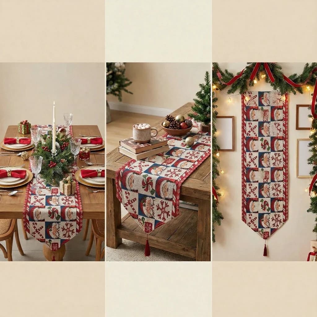 Față de masă de Crăciun, decor festiv pentru masa de dining și dulap