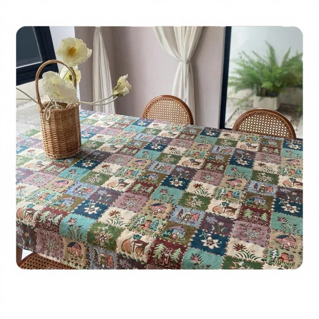 Feșă de masă jacard, stil country american, cu design pictură în ulei floral