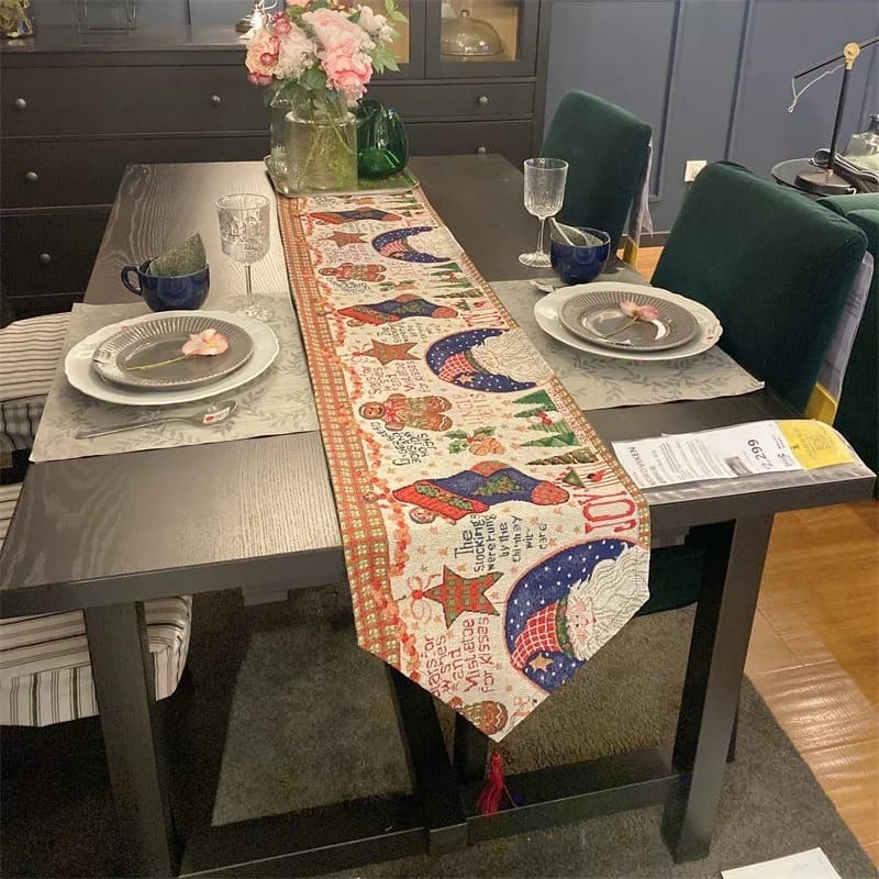 Feșă de masă de Crăciun, decor festiv, material mixt bumbac