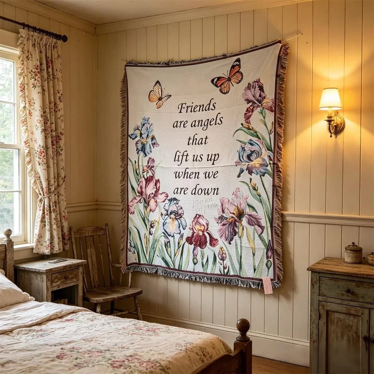 Pătură decorativă din amestec de bumbac pentru canapea, cu model floral