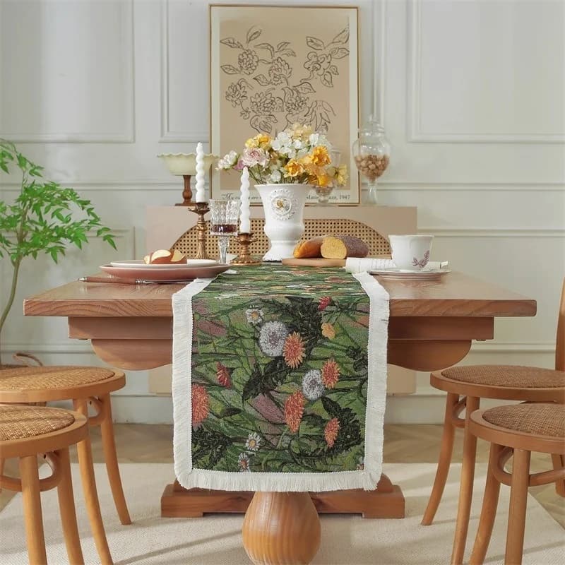 Față de masă florală pentru masa de dining, pat și comodă TV