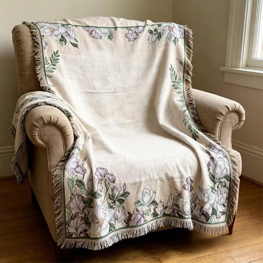 Pătură Decorativă din Chenille cu Motif Pisică pentru Canapea cu Un Loc