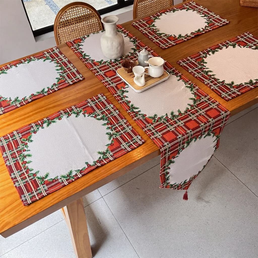 Set față de masă și suporturi de farfurie, stil nordic, Crăciun
