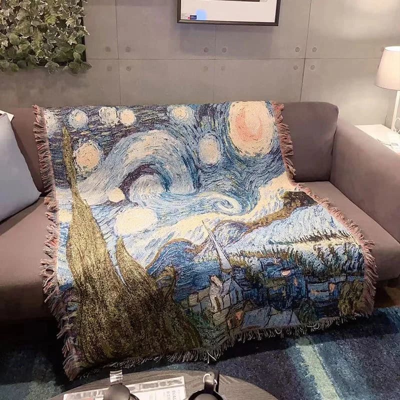 Pătură decorativă de canapea Van Gogh Noapte Înstelată, amestec de bumbac