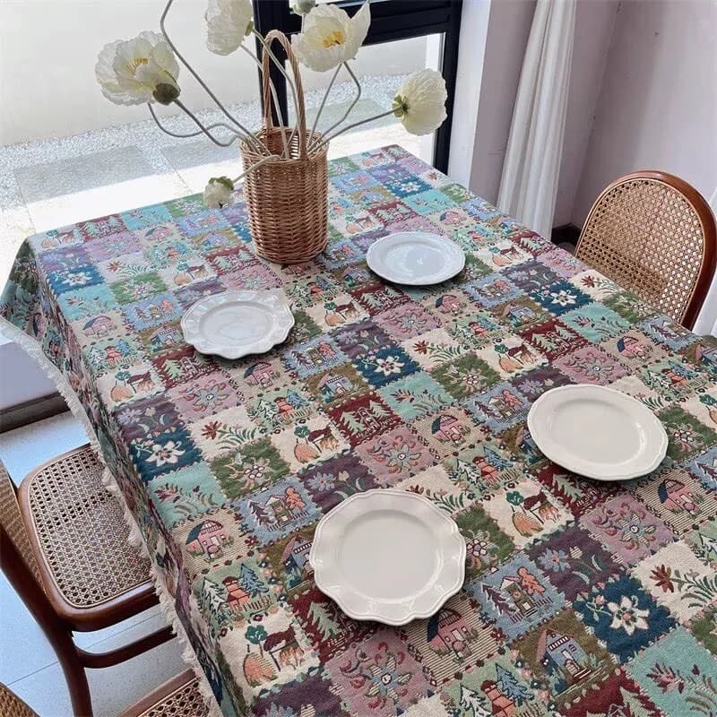 Feșă de masă și față de masă jacard, stil rustic floral