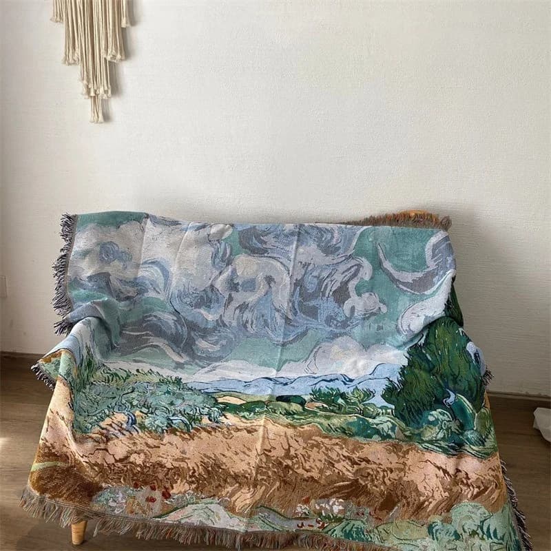Pătură decorativă pentru canapea, din amestec de bumbac, cu imprimeu artă abstractă