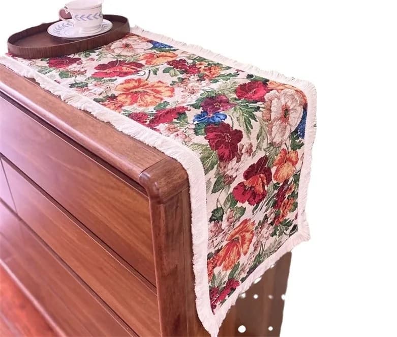 Față de masă stil country, bumbac și poliester, decor floral pentru sufragerie