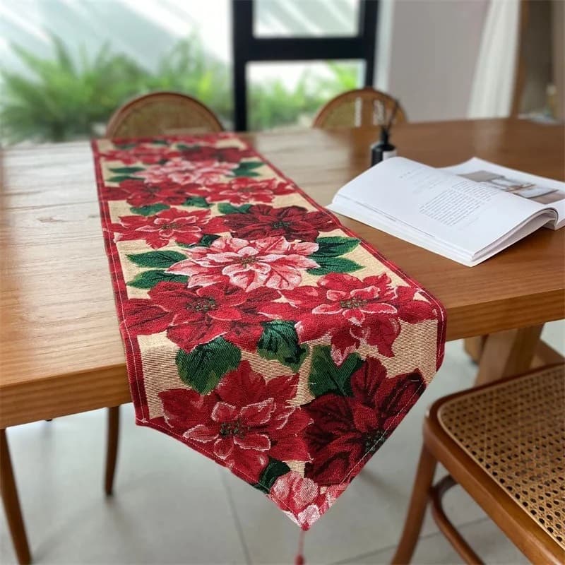 Feță de masă de Crăciun, decor festiv roșu pentru masa de dining