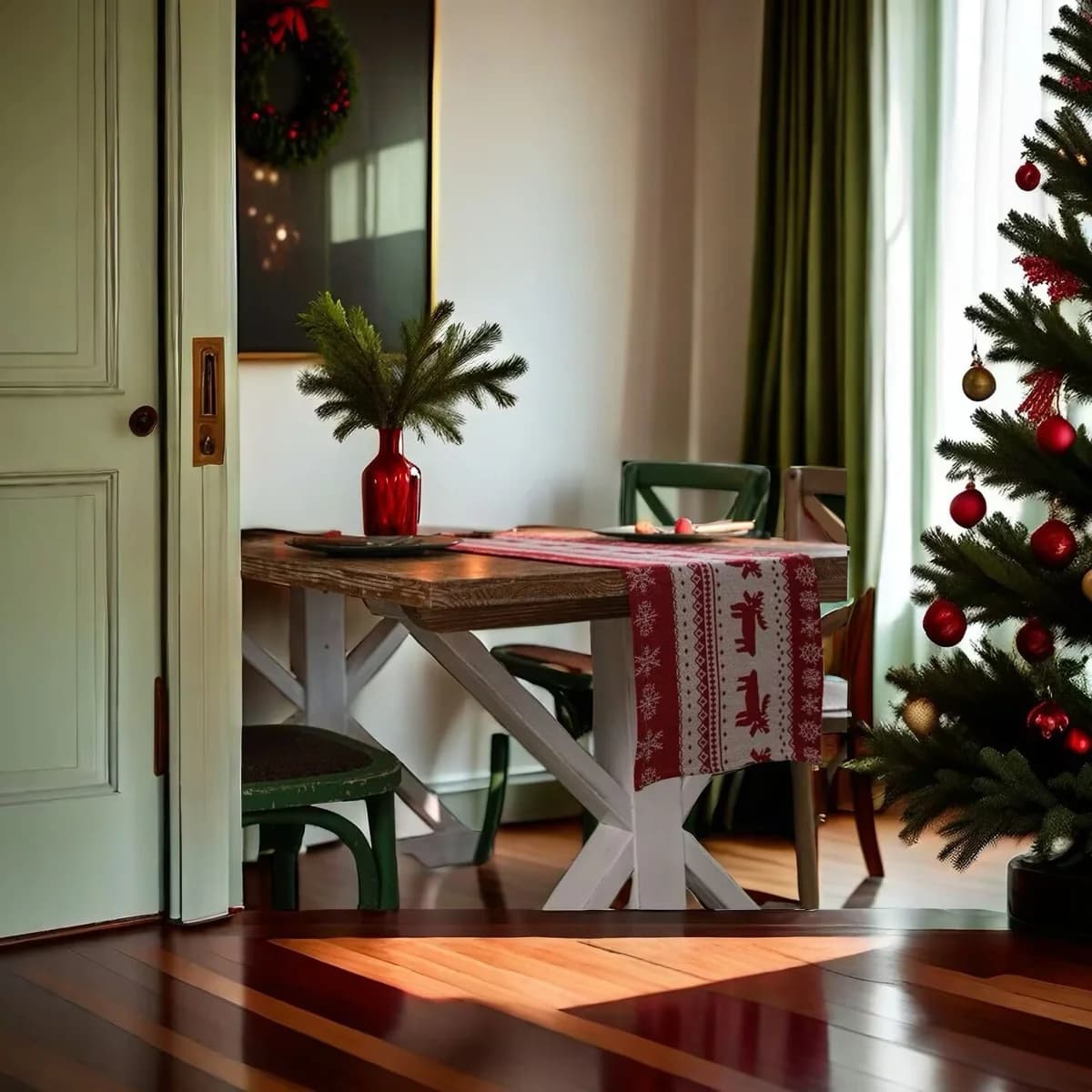 Cale de masă festivă de Crăciun cu elan, stil nordic