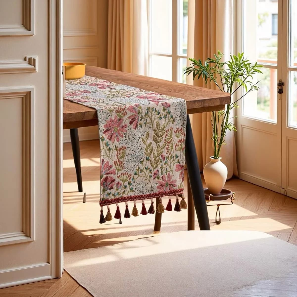 Feșă de masă în stil american cu ciucuri, pentru dining și decor