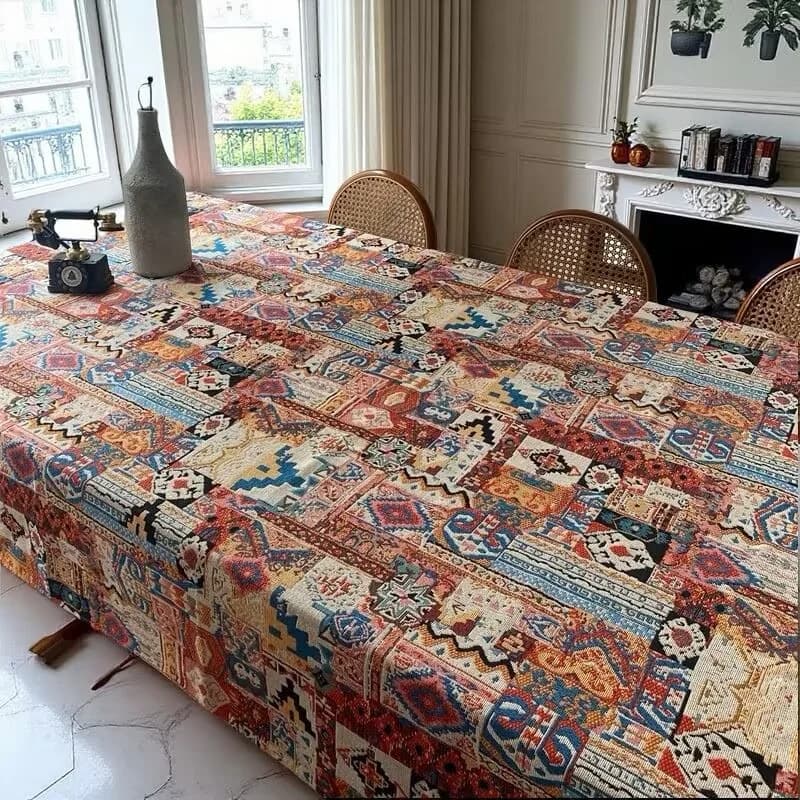Față de masă jacard retro boemiană, model geometric, husă decorativă