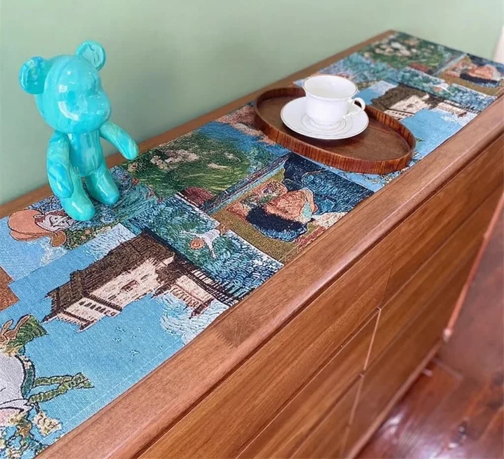 Față de masă în stil Van Gogh, amestec bumbac-in, decorativă