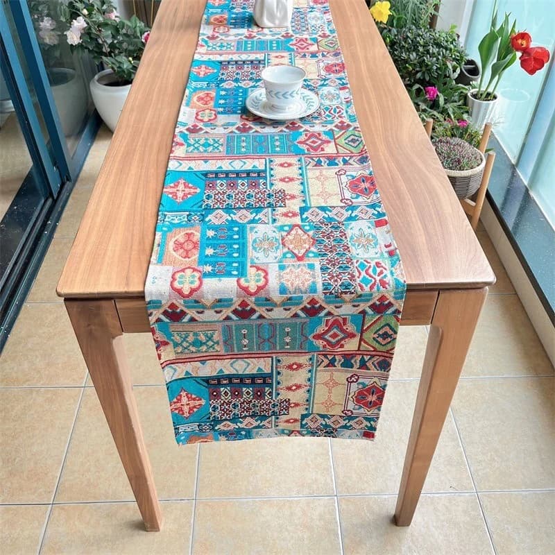 Feșă de masă boemiană retro, pânză decorativă cu flori