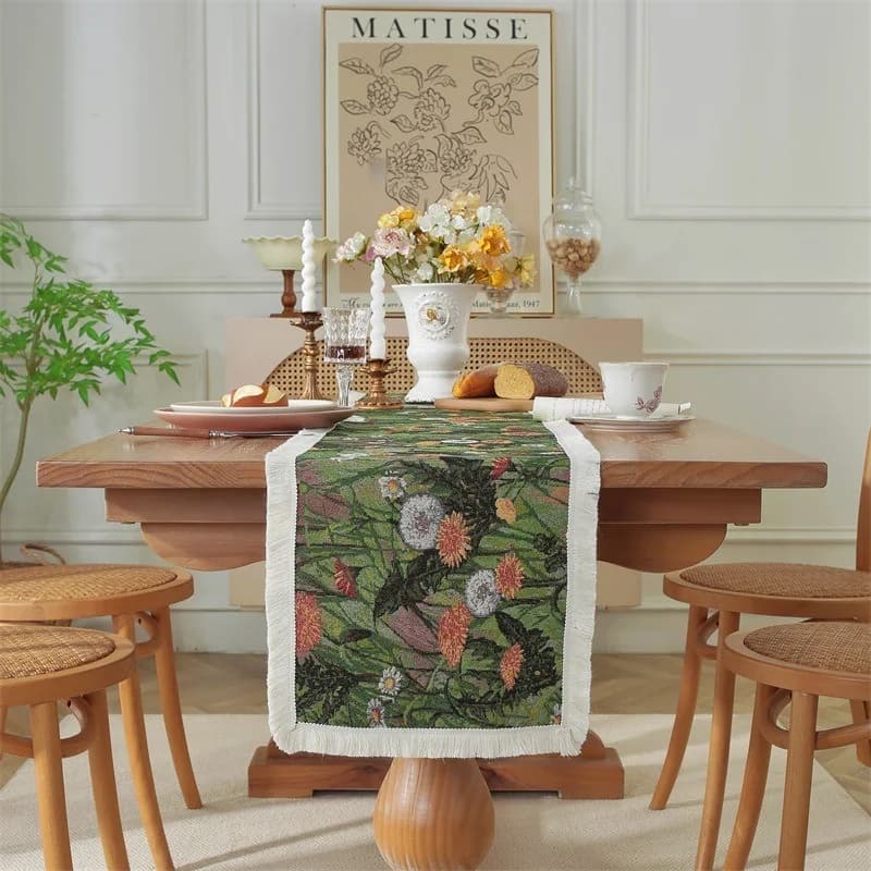 Față de masă Jacquard din amestec de bumbac cu model floral