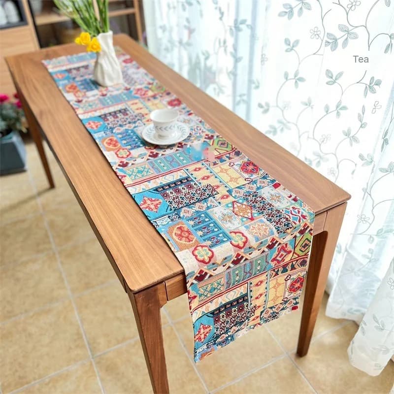 Feșă de masă boemiană retro, pânză decorativă cu flori