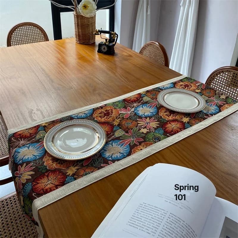 Față de masă bohemiană din amestec de bumbac cu imprimeu floral decorativ