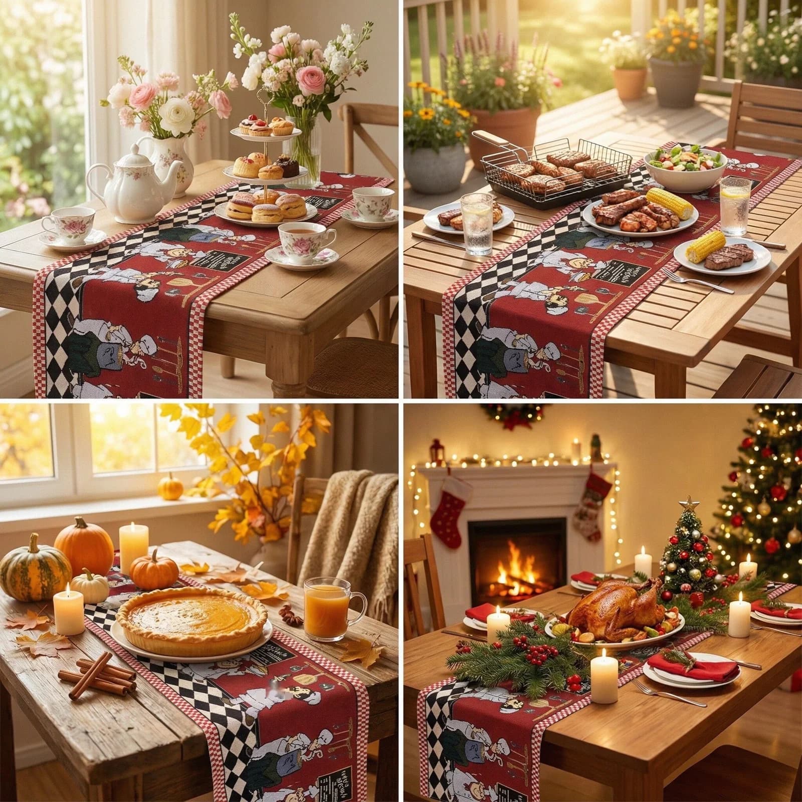 Față de masă de Crăciun, decor festiv pentru masa de dining și comodă