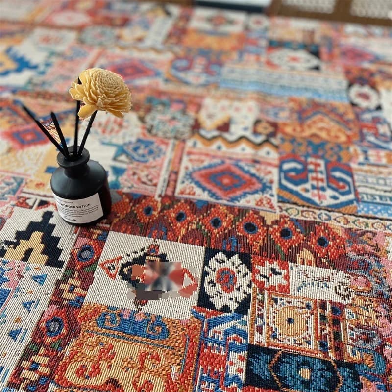 Față de masă jacard retro boemiană, model geometric, husă decorativă
