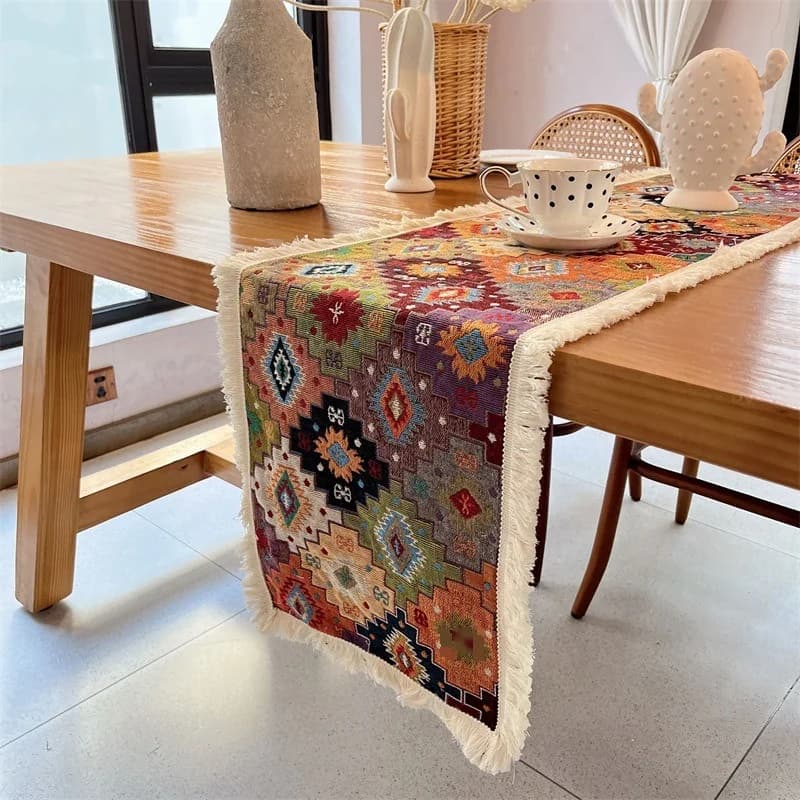 Cale de masă boemă din amestec de bumbac pentru dining și living