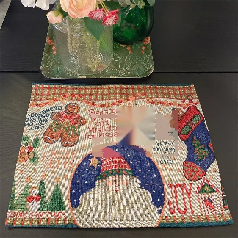 Feșă de masă de Crăciun, decor festiv, material mixt bumbac