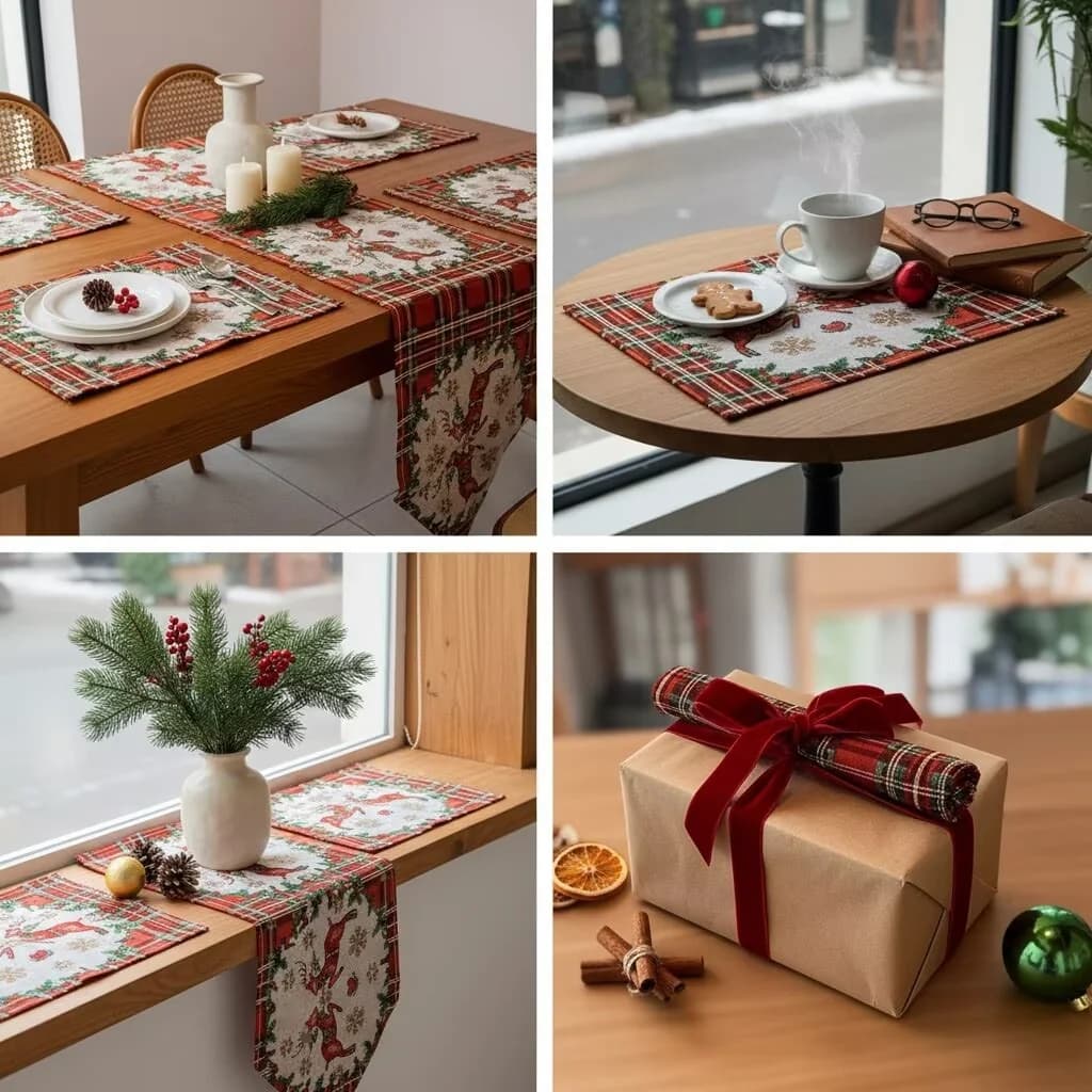 Față de masă decorativă din amestec de bumbac pentru Crăciun
