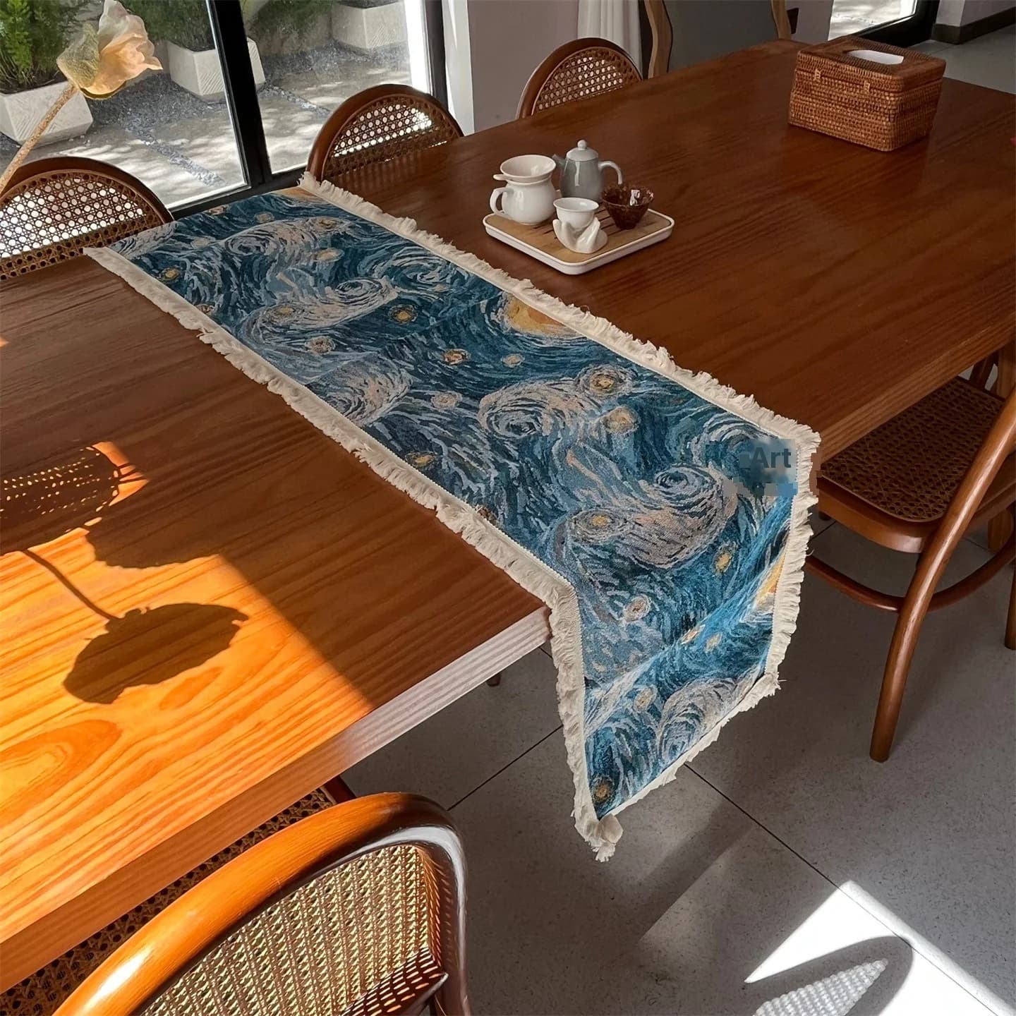 Față de masă decorativă, stil Van Gogh Noapte Înstelată, amestec bumbac