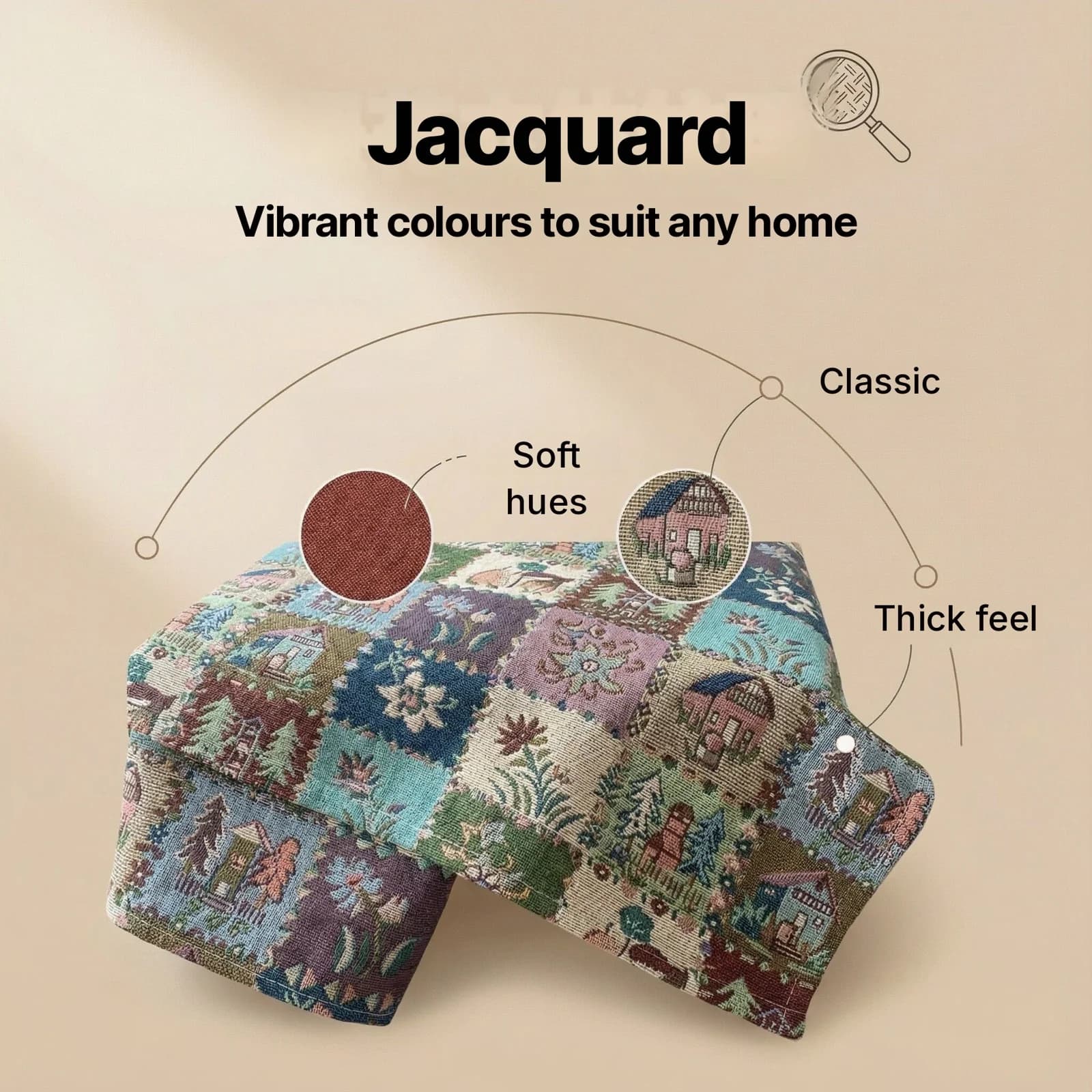 Feșă de masă jacard, stil country american, cu design pictură în ulei floral