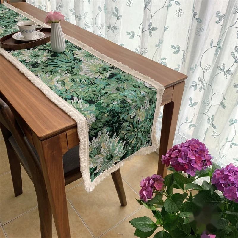 Feșă de masă jacard din amestec de bumbac, model floral pentru decor dining