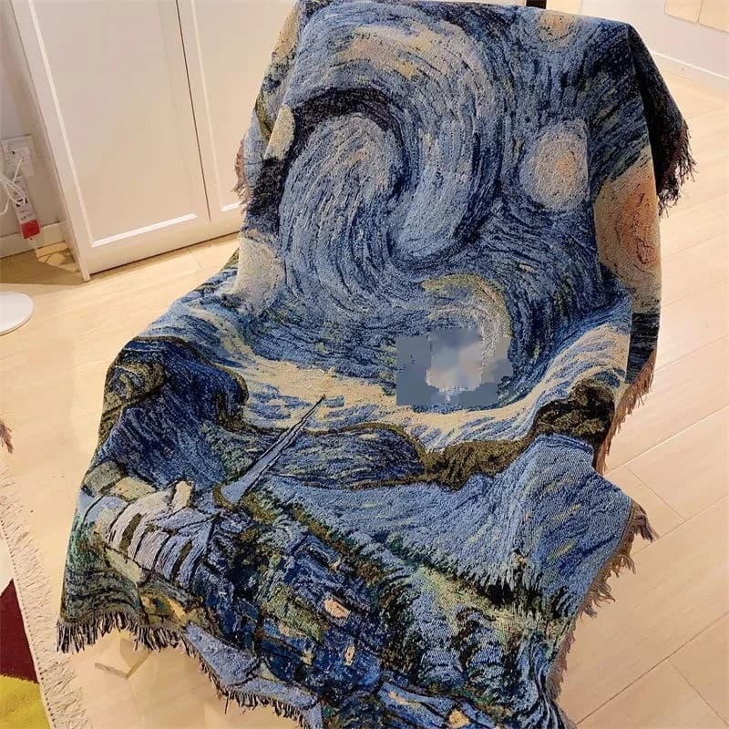 Pătură decorativă de canapea Van Gogh Noapte Înstelată, amestec de bumbac