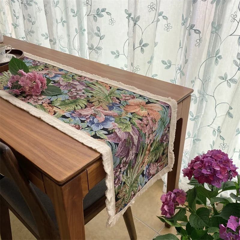 Feșă de masă stil country american, amestec bumbac-in, model floral