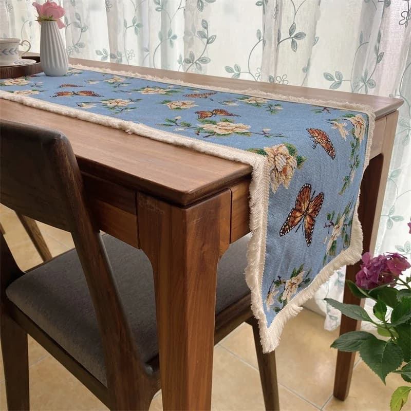 Față de masă florală din bumbac și in, decor pentru masa de dining