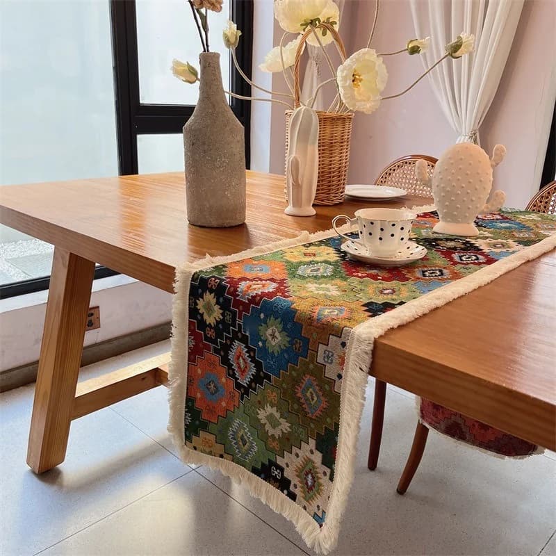 Cale de masă boemă din amestec de bumbac pentru dining și living