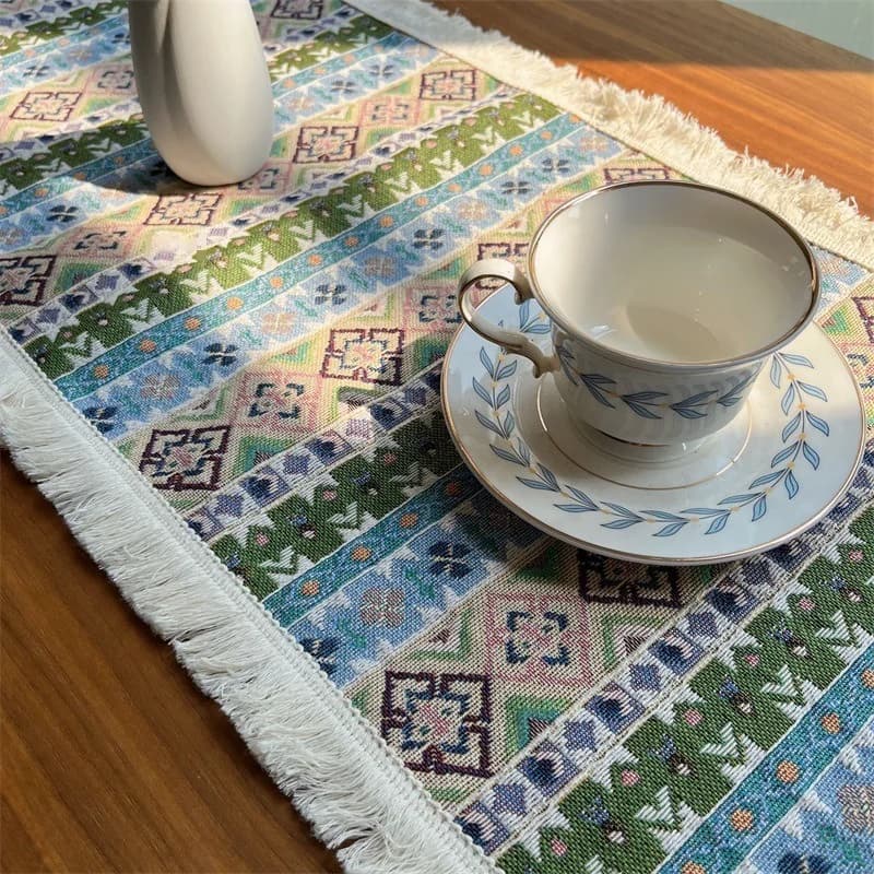 Cale de masă boemă din amestec de bumbac pentru dining și living