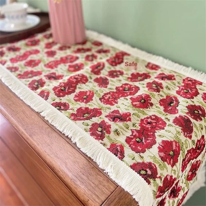 Față de masă stil country, bumbac și poliester, decor floral pentru sufragerie