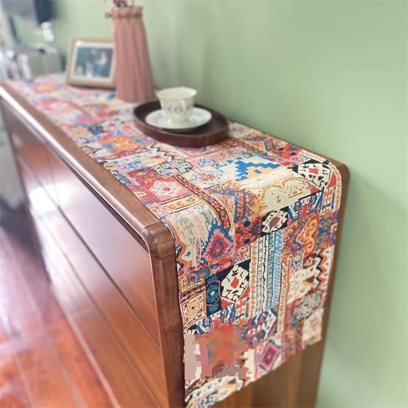 Feșă de masă boemiană retro, pânză decorativă cu flori