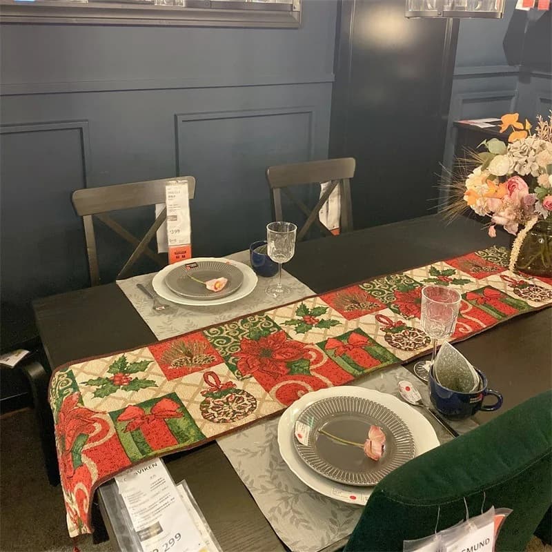 Față de masă de Crăciun, amestec de bumbac, decor festiv de sărbători