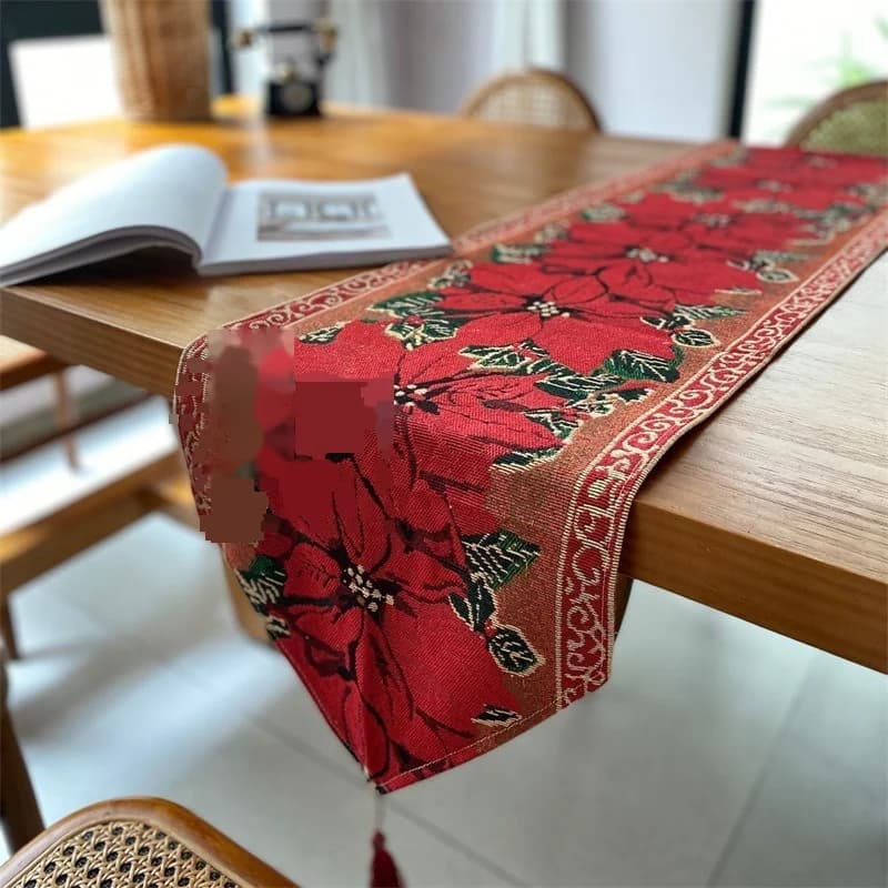 Față de masă de Crăciun, decor festiv de sărbători, bandă lungă din amestec de bumbac