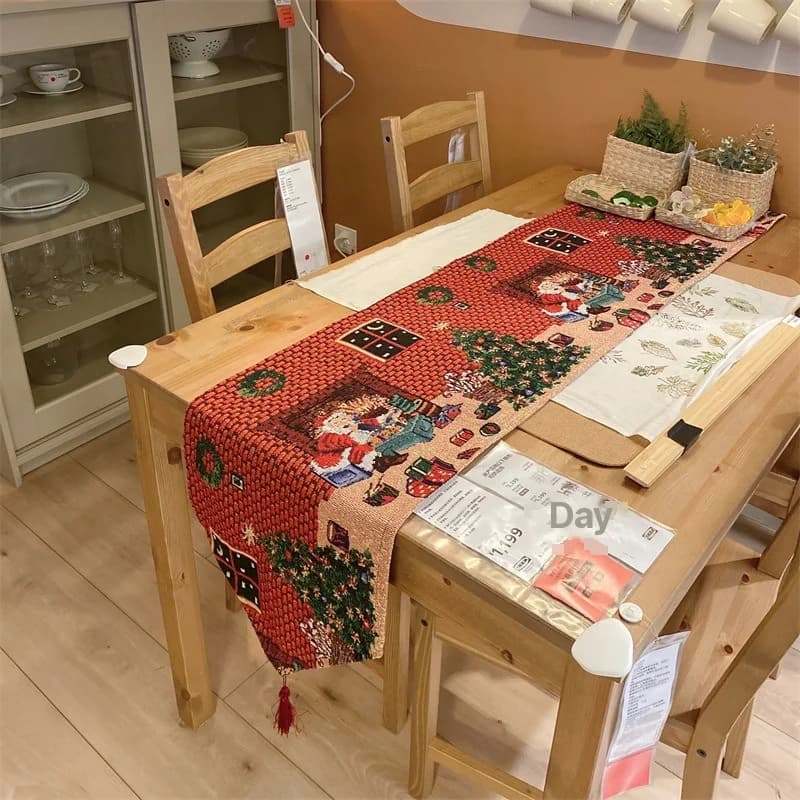 Feșă de masă de Crăciun, decor festiv, material mixt bumbac